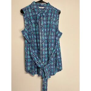 LizClaiborne Teal & Blue Patterned Sleeveless Blouse‎ Women's Plus Size 16